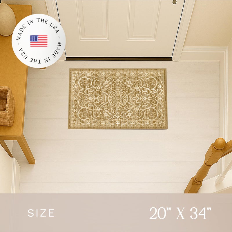 Maples Rugs Pelham Transitional Area Rugs - Made in USA - Washable, Non Slip, Indoor Carpet for Entryway, Foyer, Kitchen, and Bathroom, 1'8 x 2'10, Khaki - Image 3